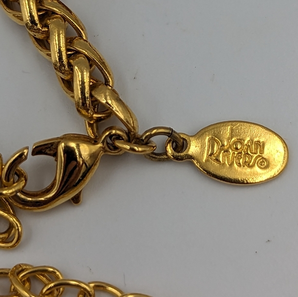 Joan Rivers Necklace Gold Tone 6 Color Changeable Plastic Stones Adjustable 32" - Picture 12 of 14